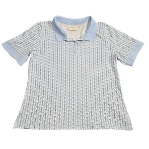 Maeve Anthropologie Polo Shirt Women XL‎ Blue Butterfly Print Cotton Preppy Top